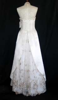 NWT Jessica McClintock Ivory Gold Satin Floral Wedding Gown 4  