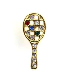  Mini Tennis Racket Pin With Multi Color Gems: Jewelry
