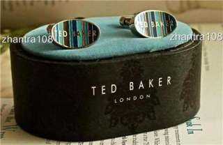 TED BAKER Mens Silver Blue Stripe ENAMEL CUFFLINKS NIB  