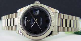 Rolex 18k White Gold President II Black Concentric Dial 218239 Watch 
