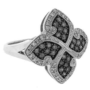   Shape Black and White Round Diamonds Fashion Silver Ladys Ring  