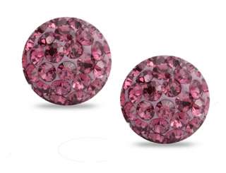 Round Cut Pink Austrian Crystal Stud Earrings .925 Sterling Silver 
