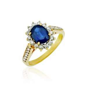    Sapphire & Diamond Ring in 14k Yellow Gold (TCW 1.95): Jewelry