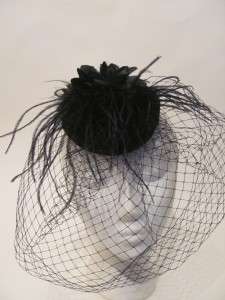 black veil fascinator brand new one size black hair clip feathers veil
