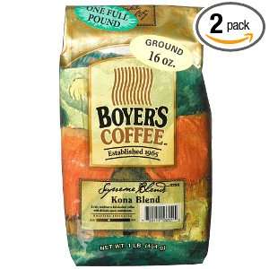 Boyers Coffee Kona Blend (Ground), 16 Ounce Bags (Pack of 2 )  