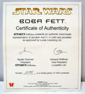 ATTAKUS BOBA FETT STATUE STAR WARS LIMITED TO 1500 WITH COA  