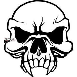 ANGRY SKULL FACE WITH LARGE FANGS SKULL WHITE VINYL DECAL 