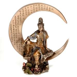 KWAN YIN on CRESCENT MOON STATUE Bronze Figurine HIGH QUALITY Kuan 