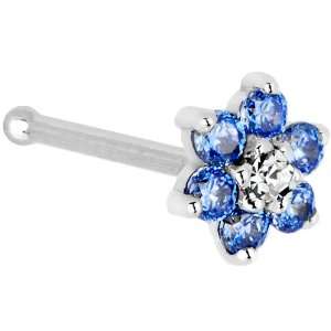   Blue and Clear Cubic Zirconia Flower Nose Bone   20 Gauge: Jewelry