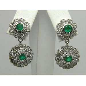   Feminine Colombian Emerald & Diamond Dangle Earrings 
