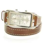 HERMES Leather CAPE COD Dual Time Double Tour Watch  