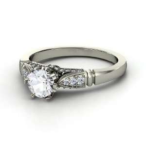   Elizabeth Ring, Round White Sapphire Platinum Ring with Diamond
