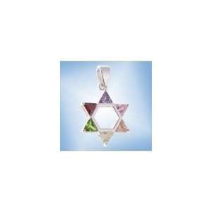  925 Silver Multicolor Gem Magen David Pendant Everything 