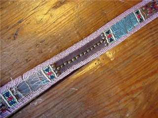   BELT STRAP BEADED BRASS STUDS SINEW SEWN GLASS BEADS TACK  