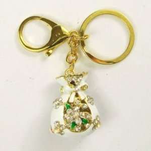  Gucci White Flowers Crystals Handbag Keychain Office 