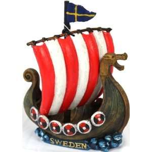  5 Sweden Viking Ship with Sail and Swedish Flag
