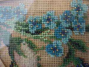   NEEDLEPOINT Blue Floral FRAME EMBROIDERY FH BRESLER Co MILWAUKEE