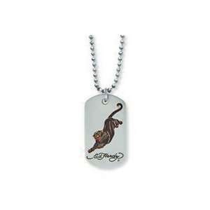    Ed Hardy Stainless Steel Leaping Panther Dog Tag Necklace Jewelry