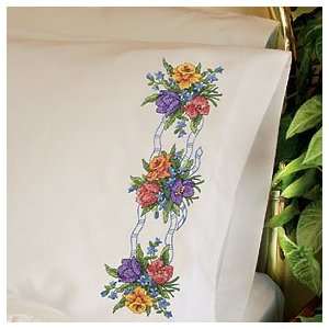   Flowers Stamped Cross Stitch Pillowcase Pair: Arts, Crafts & Sewing