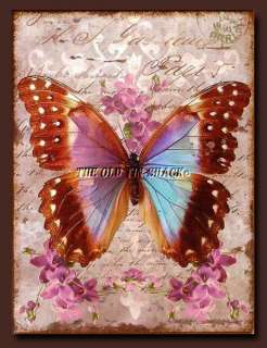 Nostalgic Metal Sign   Vintage Butterfly 4 Postcard Travel Garden 