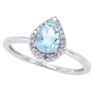  0.85ct Pearshaped Aquamarine Ring with Diamond in 10Kt 