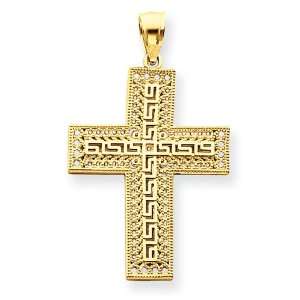   16in Greek Key Filigree Cross Pendant/14kt Yellow Gold: Jewelry