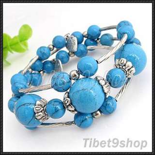 6pcs Wholesale Turquoise Coral Agate Gemstone Tibetan Silver Bracelet 
