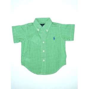   Infant Baby Boy Short Sleeved Green Checkered Shirt (9 Months): Baby