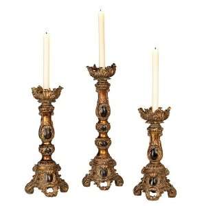    Set of Three Antique Gold Ornate Candle Holders