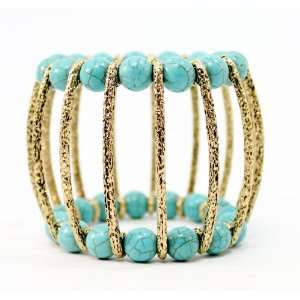   TURQUOISE BEAD OPEN WORK CAGED STRETCH BRACELET: Arts, Crafts & Sewing