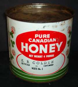VINTAGE PURE CANADIAN HONEY 4 LBS TIN W/ FRENCH REVERSE  