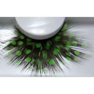   Black W/ Green Polka Dot Feather False Eyelashes F040 Costume Dance