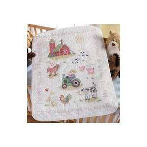   On The Farm Crib Cover Stamped Cross Stitch Kit 34X43: Home & Kitchen