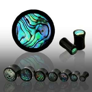  Natural Buffalo Horn Double Flare Plugs with Abalone Shell 