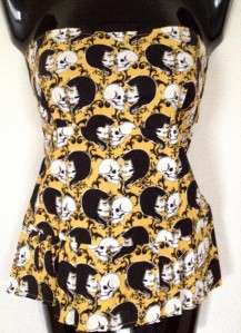 TOO FAST CLOTHING STELLA TOP LOVE SKULL STRAPLESS PUNK PINUP L XL 