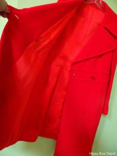   Bright Red Calvin Klein Cashmere 100% Wool Trench Coat !!  