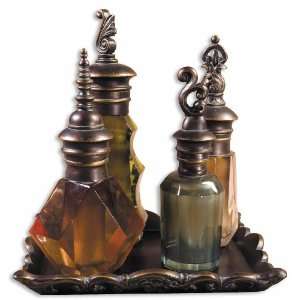 Uttermost 13.8 Inch Four Perfume Bottles On Tray Set/5 Topaz, Emerald 