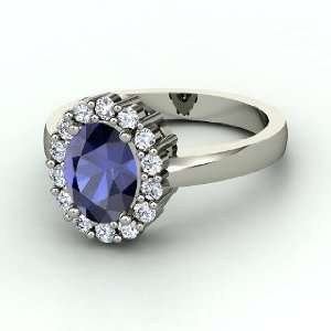  Penelope Ring, Oval Sapphire Platinum Ring with Diamond 