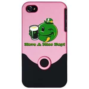 iPhone 4 or 4S Slider Case Pink Irish Have a Nice Day Smiley Face Beer 