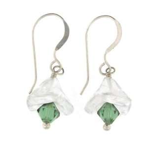  Anna Perrone White & Green Glass Flower Earrings Finished 