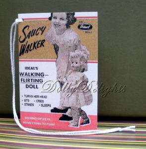 Ideal SAUCY WALKER Wrist Hang Tags   1950s   Set of 2  
