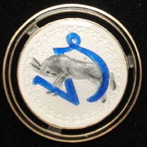 Zodiac Capricorn Pin Vintage Sterling Silver & Enamel  