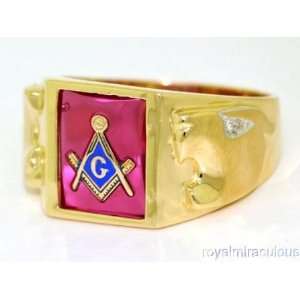    Masonic & Diamond Mens Ring 14K Yellow or White Gold: Jewelry