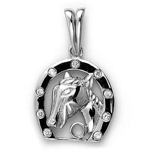  Sterling Silver Pendant   Horse And Shoe   Clear Cubic 
