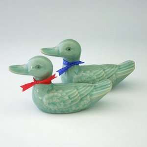  Celadon Glaze Mandarin Duck Figurine Design Green Korean 