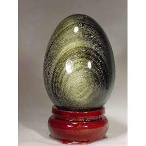  Mexican Gold Sheen Obsidian 2.5 egg with Cherry Wood 
