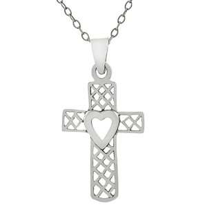  Sterling Silver Celtic Cross with Heart Necklace Jewelry