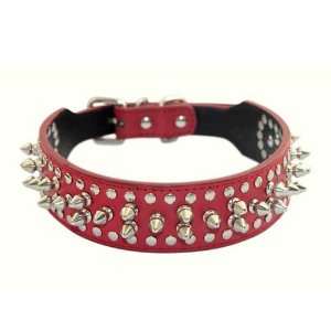  New 25 Leather Spiked Studded Dog Collar 1.5 Wide Red 