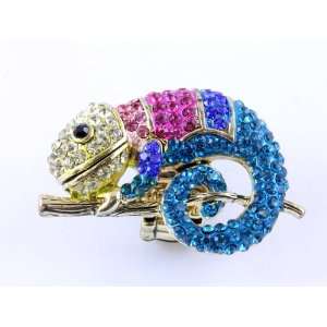  Wild Lizard Colorful Chameleon Crystal Stone Cocktail Ring 