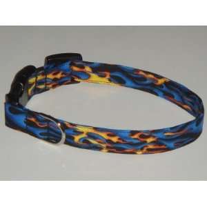  Black Blue Orange Yellow Fire Flames Dog Collar X Small 1 